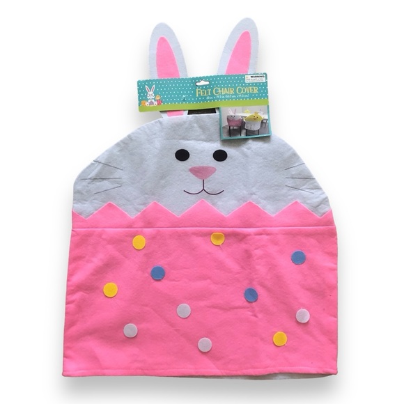 Felt Easter Bunny Chair Cover NWT White Pink Polka Dots - Picture 1 of 3